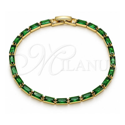 Oro Laminado Tennis Bracelet, Gold Filled Style Baguette Design, with Green Cubic Zirconia, Polished, Golden Finish, 03.283.0354.3.07 (03 MM Thickness, 7 Inches Length)
