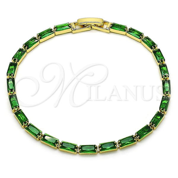 Oro Laminado Tennis Bracelet, Gold Filled Style Baguette Design, with Green Cubic Zirconia, Polished, Golden Finish, 03.283.0354.3.07 (03 MM Thickness, 7 Inches Length)