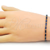 Oro Laminado Tennis Bracelet, Gold Filled Style Baguette Design, with Sapphire Blue Cubic Zirconia, Polished, Golden Finish, 03.283.0354.4.07