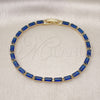 Oro Laminado Tennis Bracelet, Gold Filled Style Baguette Design, with Sapphire Blue Cubic Zirconia, Polished, Golden Finish, 03.283.0354.4.07