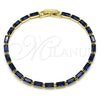 Oro Laminado Tennis Bracelet, Gold Filled Style Baguette Design, with Sapphire Blue Cubic Zirconia, Polished, Golden Finish, 03.283.0354.4.07