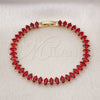 Oro Laminado Tennis Bracelet, Gold Filled Style Cluster Design, with Garnet Cubic Zirconia, Polished, Golden Finish, 03.283.0355.2.07 (06 MM Thickness, 7 Inches Length)