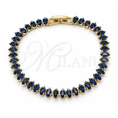 Oro Laminado Tennis Bracelet, Gold Filled Style Cluster Design, with Sapphire Blue Cubic Zirconia, Polished, Golden Finish, 03.283.0355.4.07 (06 MM Thickness, 7 Inches Length)