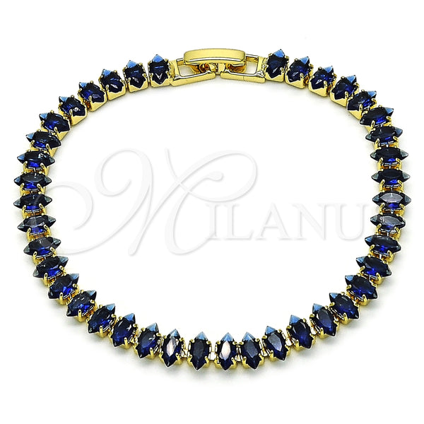 Gold Filled Bracelet — Tennis Bracelet Cluster Design with Sapphire Blue Cubic — alternate product view — SKU 155801 | Oro Laminado brazalete — Tennis Bracelet Cluster diseño with Sapphire Blue Cubic — SKU 155801