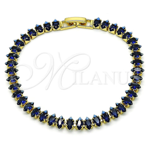 Oro Laminado Tennis Bracelet, Gold Filled Style Cluster Design, with Sapphire Blue Cubic Zirconia, Polished, Golden Finish, 03.283.0355.4.07 (06 MM Thickness, 7 Inches Length)
