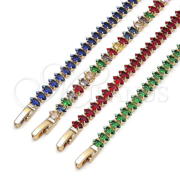 Gold Filled Bracelet — Tennis Bracelet Cluster Design with Sapphire Blue Cubic — alternate product view — SKU 155801 | Oro Laminado brazalete — Tennis Bracelet Cluster diseño with Sapphire Blue Cubic — SKU 155801