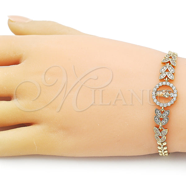 Gold Filled Bracelet — Fancy Bracelet San Judas and Leaf Design with — alternate product view — SKU 155803 | Oro Laminado brazalete — elegante Bracelet San Judas and Leaf diseño with — SKU 155803