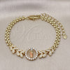 Oro Laminado Fancy Bracelet, Gold Filled Style San Judas and Leaf Design, with White Cubic Zirconia, Polished, Tricolor, 03.411.0015.1.07 (05 MM Thickness, 7 Inches Length)