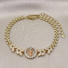 Oro Laminado Fancy Bracelet, Gold Filled Style San Judas and Leaf Design, with White Cubic Zirconia, Polished, Tricolor, 03.411.0015.1.07 (05 MM Thickness, 7 Inches Length)
