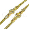 Oro Laminado Fancy Bracelet, Gold Filled Style San Judas and Leaf Design, with White Cubic Zirconia, Polished, Tricolor, 03.411.0015.1.07 (05 MM Thickness, 7 Inches Length)