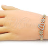 Oro Laminado Fancy Bracelet, Gold Filled Style San Judas and Heart Design, with White Cubic Zirconia, Polished, Tricolor, 03.411.0017.1.07 (05 MM Thickness, 7 Inches Length)