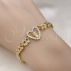 Oro Laminado Fancy Bracelet, Gold Filled Style San Judas and Heart Design, with White Cubic Zirconia, Polished, Tricolor, 03.411.0017.1.07 (05 MM Thickness, 7 Inches Length)