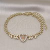 Oro Laminado Fancy Bracelet, Gold Filled Style San Judas and Heart Design, with White Cubic Zirconia, Polished, Tricolor, 03.411.0017.1.07 (05 MM Thickness, 7 Inches Length)