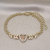 Oro Laminado Fancy Bracelet, Gold Filled Style San Judas and Heart Design, with White Cubic Zirconia, Polished, Tricolor, 03.411.0017.1.07 (05 MM Thickness, 7 Inches Length)