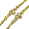 Oro Laminado Fancy Bracelet, Gold Filled Style San Judas and Heart Design, with White Cubic Zirconia, Polished, Tricolor, 03.411.0017.1.07 (05 MM Thickness, 7 Inches Length)