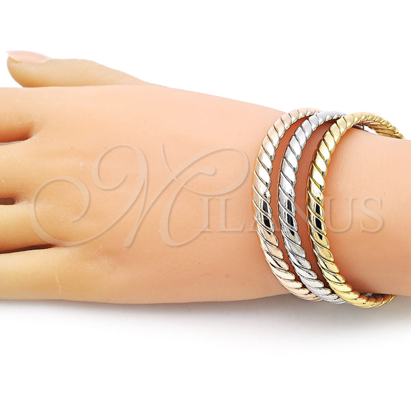 Gold Filled Jewelry — Trio Bangle Twist Design Polished Tricolor 07. 07 — alternate product view — SKU 155812 | Oro Laminado joyería — Trio Bangle Twist diseño pulido Tricolor 07. 07 — SKU 155812