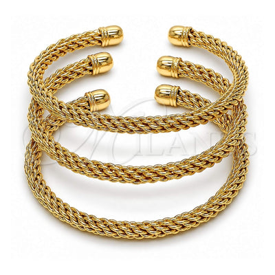 Oro Laminado Trio Bangle, Gold Filled Style Twist and Rope Design, Polished, Golden Finish, 07.170.0012.1 (05 MM Thickness, One size fits all)