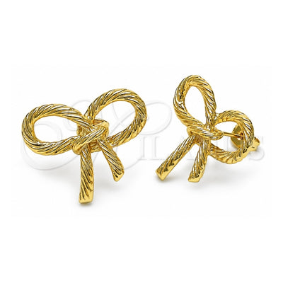 Oro Laminado Stud Earring, Gold Filled Style Bow and Twist Design, Diamond Cutting Finish, Golden Finish, 02.341.0207