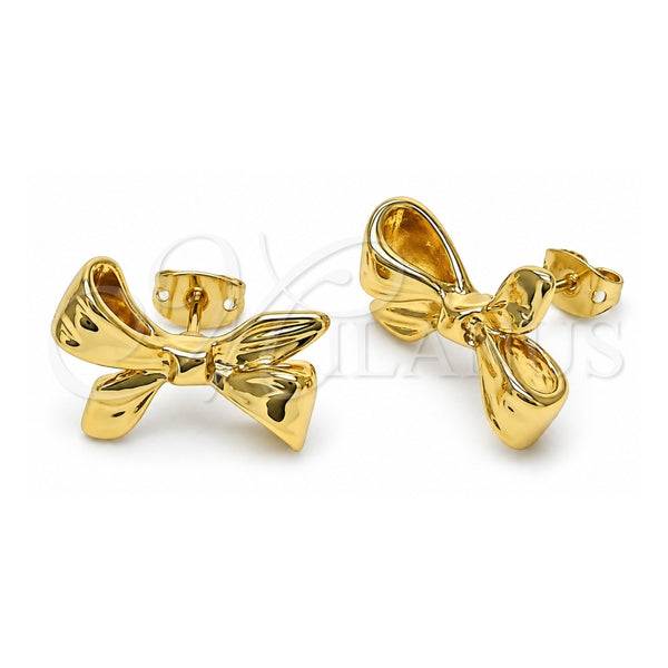 Oro Laminado Stud Earring, Gold Filled Style Bow Design, Polished, Golden Finish, 02.341.0208