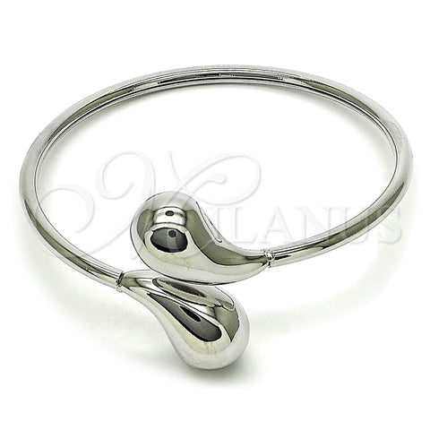 Rhodium Plated Individual Bangle, Teardrop and Hollow Design, Polished, Rhodium Finish, 07.60.0004.1 (03 MM Thickness, One size fits all)