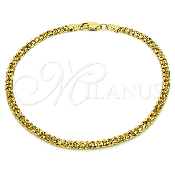 Oro Laminado Basic Anklet, Gold Filled Style Miami Cuban Design, Polished, Golden Finish, 04.63.1413.10 (100 Gauge, 04 MM Thickness, 10 Inches Length)