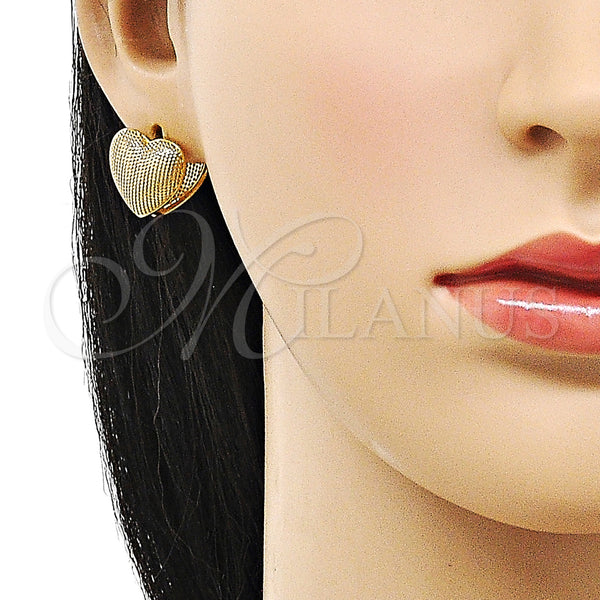 Gold Filled Hoop Earrings — Huggie Hoop Heart Design Diamond Cutting 02. — alternate product view — SKU 155833 | Oro Laminado aretes de aro — Huggie Hoop corazón diseño Diamond Cutting 02. — SKU 155833