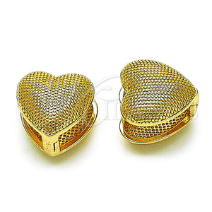 Gold Filled Hoop Earrings — Huggie Hoop Heart Design Diamond Cutting 02. — main product view — SKU 155833 | Oro Laminado aretes de aro — Huggie Hoop corazón diseño Diamond Cutting 02. — SKU 155833
