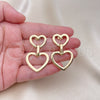 Oro Laminado Stud Earring, Gold Filled Style Heart Design, Polished, Golden Finish, 02.385.0057