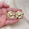 Oro Laminado Stud Earring, Gold Filled Style Sun Design, Diamond Cutting Finish, Golden Finish, 02.385.0058