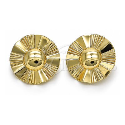 Oro Laminado Stud Earring, Gold Filled Style Sun Design, Diamond Cutting Finish, Golden Finish, 02.385.0058