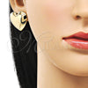 Oro Laminado Stud Earring, Gold Filled Style Heart and Hollow Design, Polished, Golden Finish, 02.213.0669