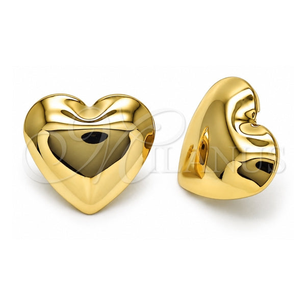 Oro Laminado Stud Earring, Gold Filled Style Heart and Hollow Design, Polished, Golden Finish, 02.213.0669