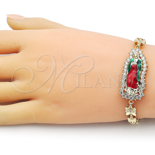 Gold Filled Bracelet — Solid Bracelet Guadalupe and Flower Design with White — alternate product view — SKU 155862 | Oro Laminado brazalete — sólido Bracelet Guadalupe and flor diseño with blanco — SKU 155862
