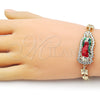 Oro Laminado Solid Bracelet, Gold Filled Style Guadalupe and Flower Design, with White Cubic Zirconia, Polished, Tricolor, 03.411.0006.2.08 (06 MM Thickness, 8 Inches Length)