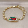 Oro Laminado Solid Bracelet, Gold Filled Style Guadalupe and Flower Design, with White Cubic Zirconia, Polished, Tricolor, 03.411.0006.2.08 (06 MM Thickness, 8 Inches Length)