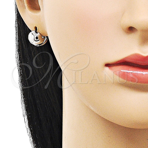 White Gold Filled Hoop Earrings — Huggie Hoop Ball and Hollow Design Polished 02. — alternate product view — SKU 155863 | Oro Laminado Blanco aretes de aro — Huggie Hoop Ball and Hollow diseño pulido 02. — SKU 155863