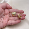 Oro Laminado Stud Earring, Gold Filled Style Heart Design, Diamond Cutting Finish, Golden Finish, 02.163.0324