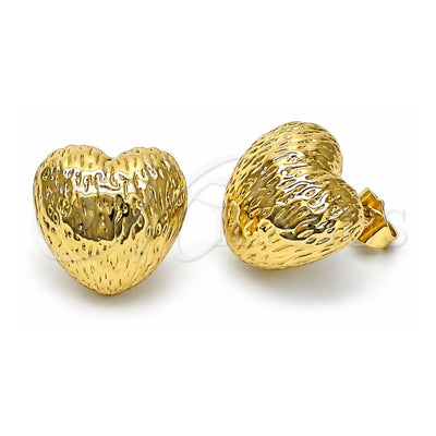 Oro Laminado Stud Earring, Gold Filled Style Heart Design, Diamond Cutting Finish, Golden Finish, 02.163.0324