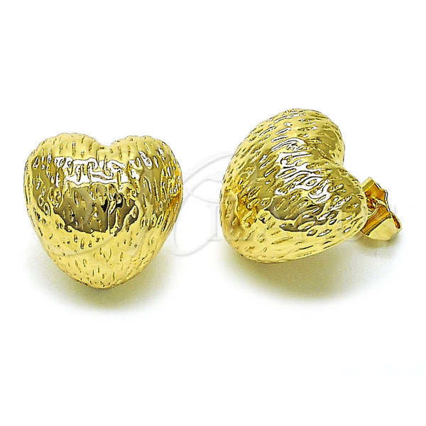 Oro Laminado Stud Earring, Gold Filled Style Heart Design, Diamond Cutting Finish, Golden Finish, 02.163.0324