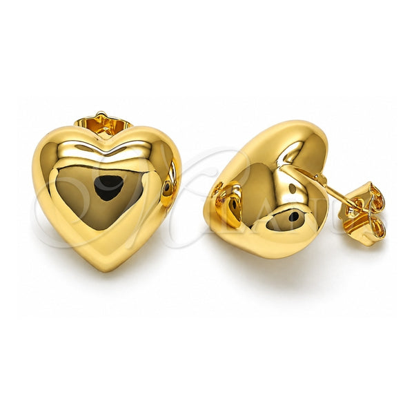 Oro Laminado Stud Earring, Gold Filled Style Heart Design, Polished, Golden Finish, 02.163.0325