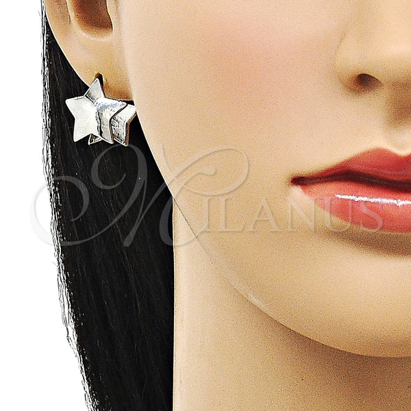 White Gold Filled Hoop Earrings — Huggie Hoop Star Design Polished 02. — alternate product view — SKU 155870 | Oro Laminado Blanco aretes de aro — Huggie Hoop estrella diseño pulido 02. — SKU 155870