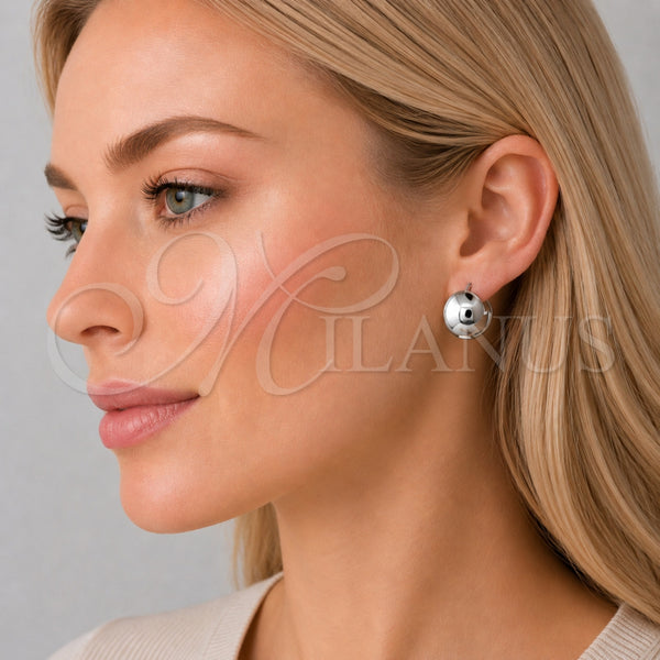 White Gold Filled Hoop Earrings — Huggie Hoop Ball and Hollow Design Polished 02. — alternate product view — SKU 155872 | Oro Laminado Blanco aretes de aro — Huggie Hoop Ball and Hollow diseño pulido 02. — SKU 155872