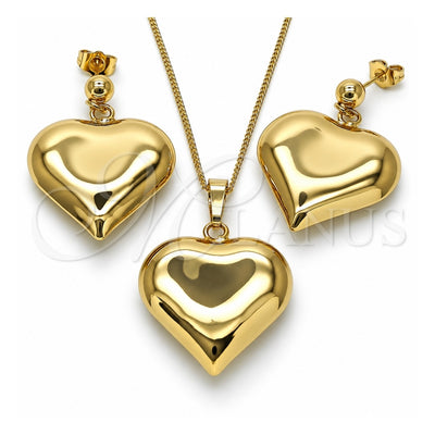Oro Laminado Earring and Pendant Adult Set, Gold Filled Style Heart and Hollow Design, Polished, Golden Finish, 10.163.0017