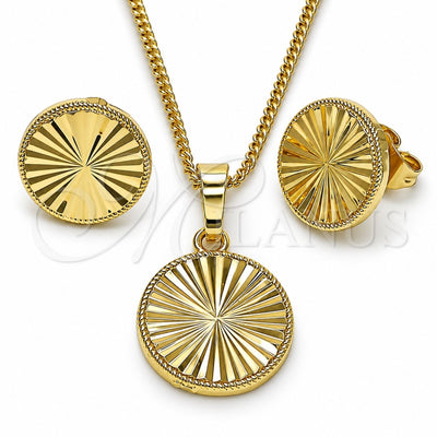 Oro Laminado Earring and Pendant Adult Set, Gold Filled Style Diamond Cutting Finish, Golden Finish, 10.413.0003