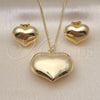 Oro Laminado Earring and Pendant Adult Set, Gold Filled Style Heart and Hollow Design, Polished, Golden Finish, 10.163.0018