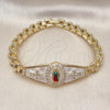 Oro Laminado Fancy Bracelet, Gold Filled Style Guadalupe and Cross Design, with White Cubic Zirconia, White Enamel Finish, Tricolor, 03.411.0020.08 (08 MM Thickness, 8 Inches Length)