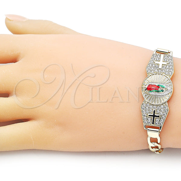 Gold Filled Bracelet — Fancy Bracelet Guadalupe and Cross Design with White — alternate product view — SKU 155892 | Oro Laminado brazalete — elegante Bracelet Guadalupe and cruz diseño with blanco — SKU 155892