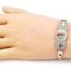 Oro Laminado Fancy Bracelet, Gold Filled Style Guadalupe and Cross Design, with White Cubic Zirconia, Diamond Cutting Finish, Tricolor, 03.411.0021.07 (07 MM Thickness, 7 Inches Length)