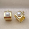 Oro Laminado Small Hoop, Gold Filled Style Ball Design, with Ivory Pearl, Polished, Golden Finish, 02.213.0676.16