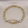 Oro Laminado Fancy Bracelet, Gold Filled Style Guadalupe and Heart Design, with White Cubic Zirconia, Polished, Golden Finish, 03.283.0397.07 (06 MM Thickness, 7 Inches Length)